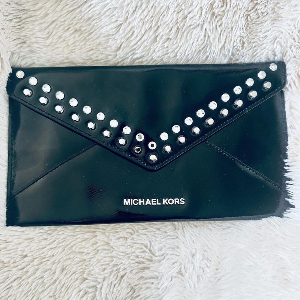 Michael Kors Black Envelope Clutch with Silver Accents - Picture 3 of 9